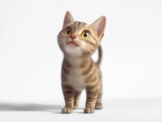 Obraz premium Adorable 3D animated kitten with big eyes, perfect for children's content, pet care promotions, or animation projects conveying curiosity and playfulness.