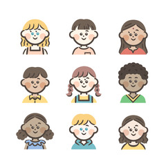 Illustration set of children's faces around the world