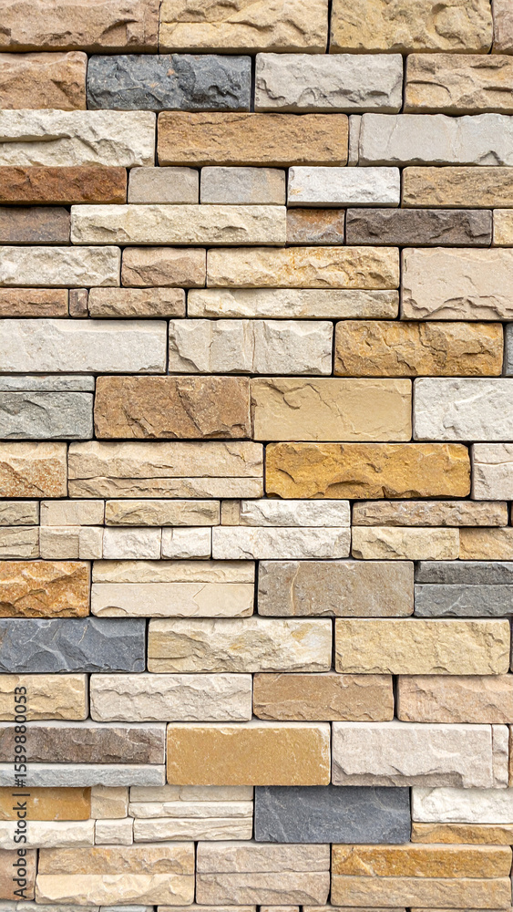 Poster stone wall texture: a detailed close-up of a multi-colored stone wall. the texture and pattern are b