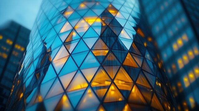 Modern, glass, diamond-patterned skyscraper facade