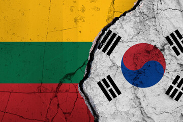 Torn Flags of South Korea and Lithuania Depicting Political and Cultural Tension. Split Design of ...