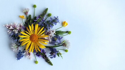 A summer bouquet. Wildflowers. A flower arrangement with a place for text.
