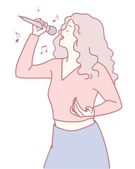 A stylized illustration shows a woman singing passionately into a microphone, conveying her artistry