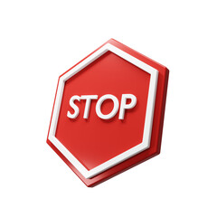 Perspective Hexagonal Red Stop Sign with White Stroke 3d Render Illustration Icon
