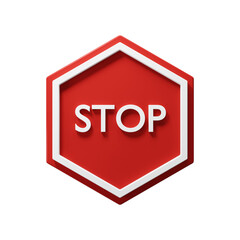 Hexagonal Red Stop Sign with White Stroke 3d Render Illustration Icon
