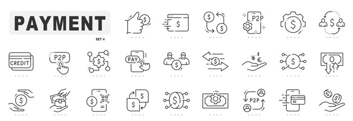 Payment related line icons. Finance, money, cash, pay etc. Editable stroke