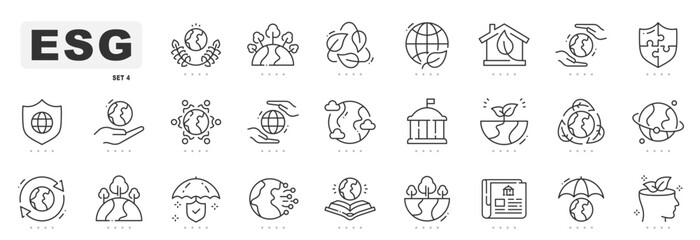 ESG related line icons. Environment, social, government etc. Editable stroke