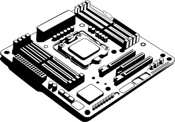 Computer Motherboard Outline - Electronic Circuit Board Illustration