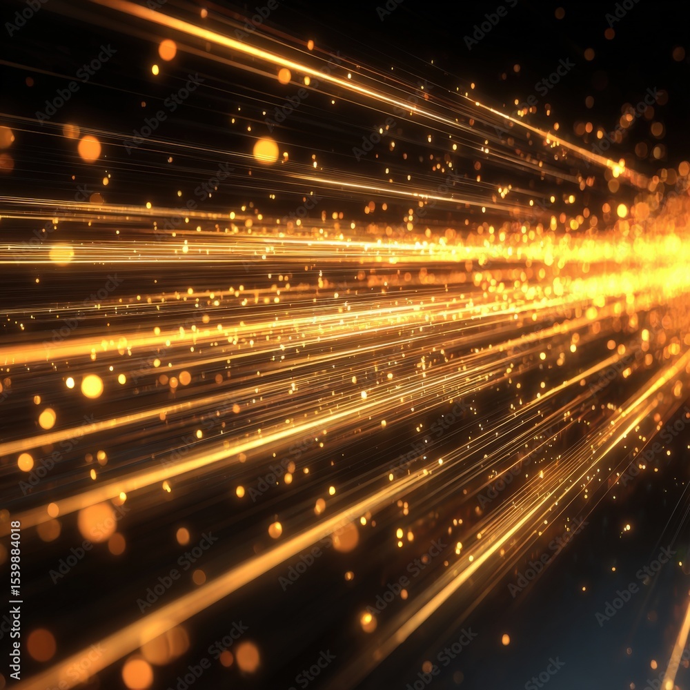 Poster dynamic glowing golden light streaks motion blur abstract background with particles