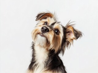 Adorable portrait of a curious dog with expressive eyes, perfect for pet-related projects, marketing, or websites focused on animals and companionship.