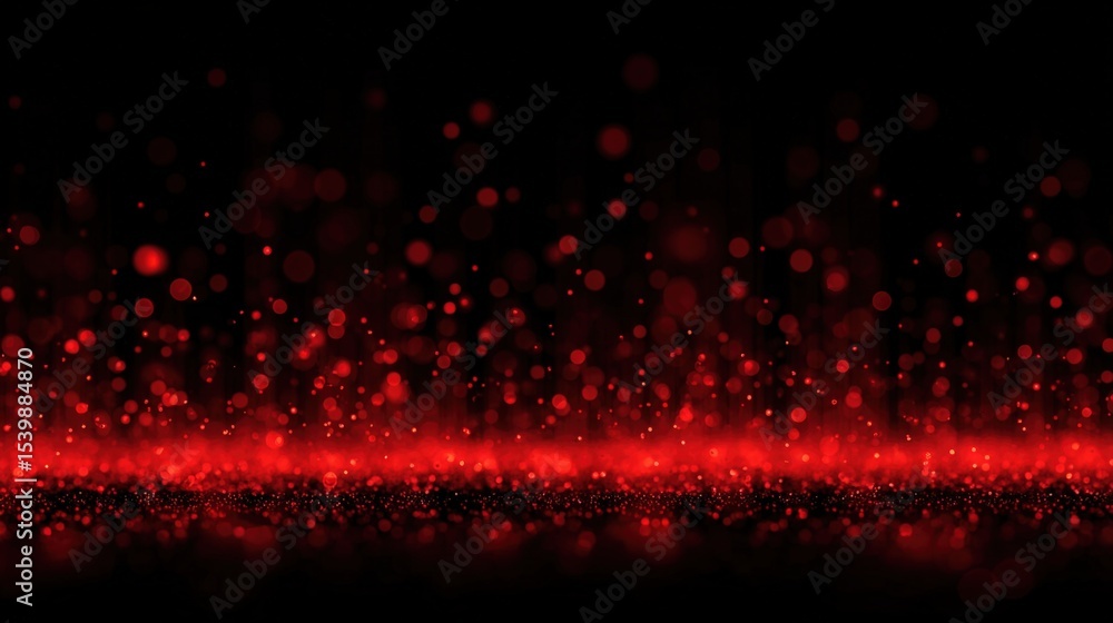 Poster vibrant red glitter particles scattered across black background with sparkling effect