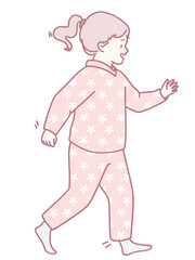A happy child dressed in adorable pajamas is joyfully enjoying a playful stroll around the house indoors
