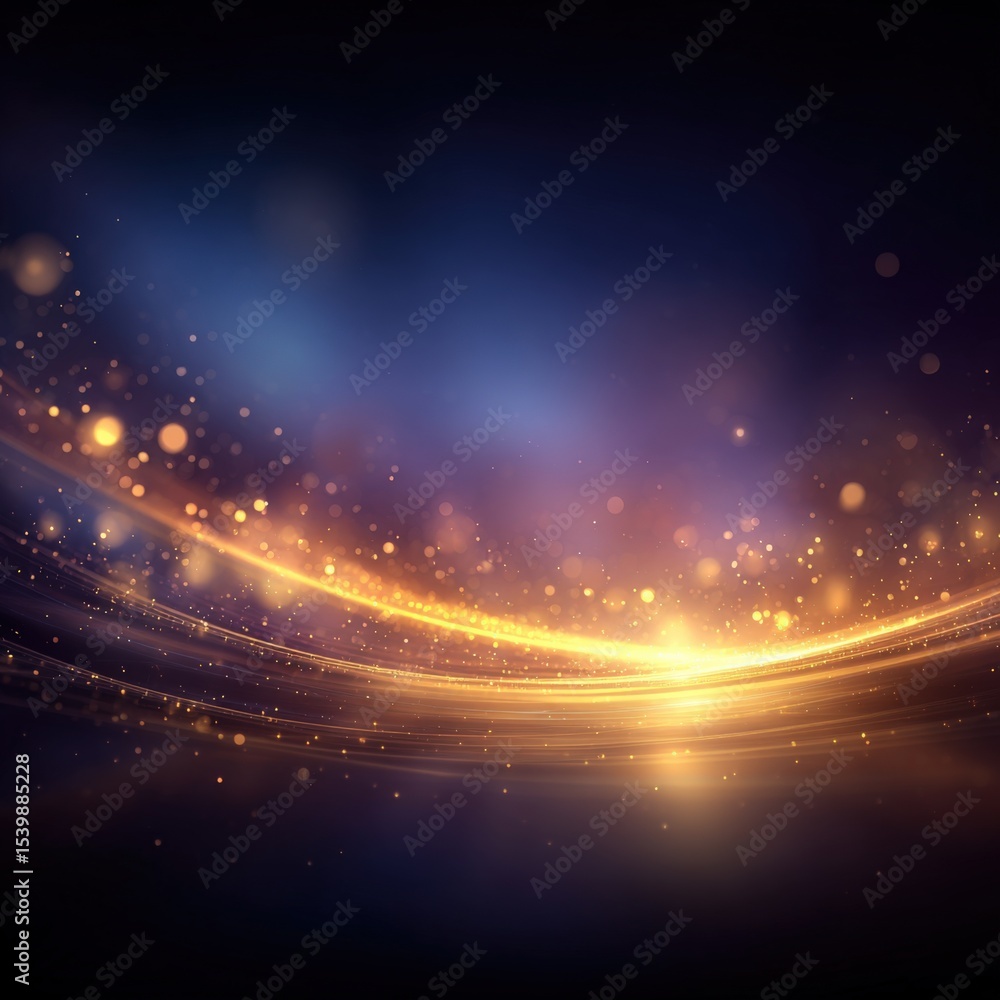 Poster stunning abstract background with glowing golden light waves and sparkling particles