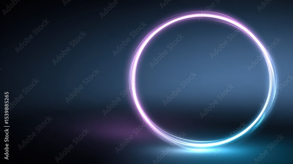 Poster neon glowing circle with vibrant light effect on dark background for modern design