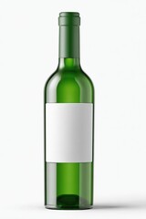 Green glass wine bottle with blank white label on white background for ing