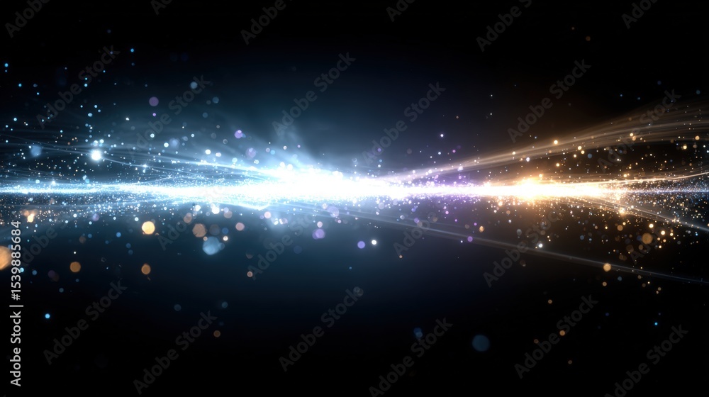 Poster abstract digital light streaks and glowing particles in a dark futuristic background