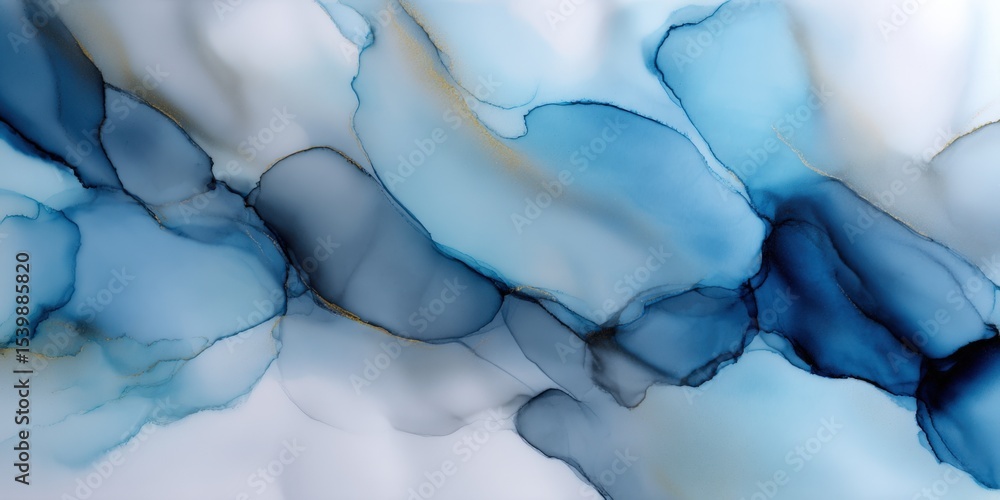 Poster abstract blue watercolor paint splash with flowing ink and soft blending background