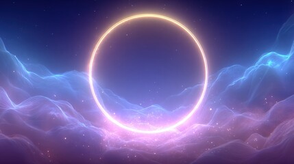 Obraz premium Abstract cosmic sky with glowing neon and vibrant colorful clouds at night