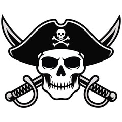Pirate skull with crossed swords vector isolated white background