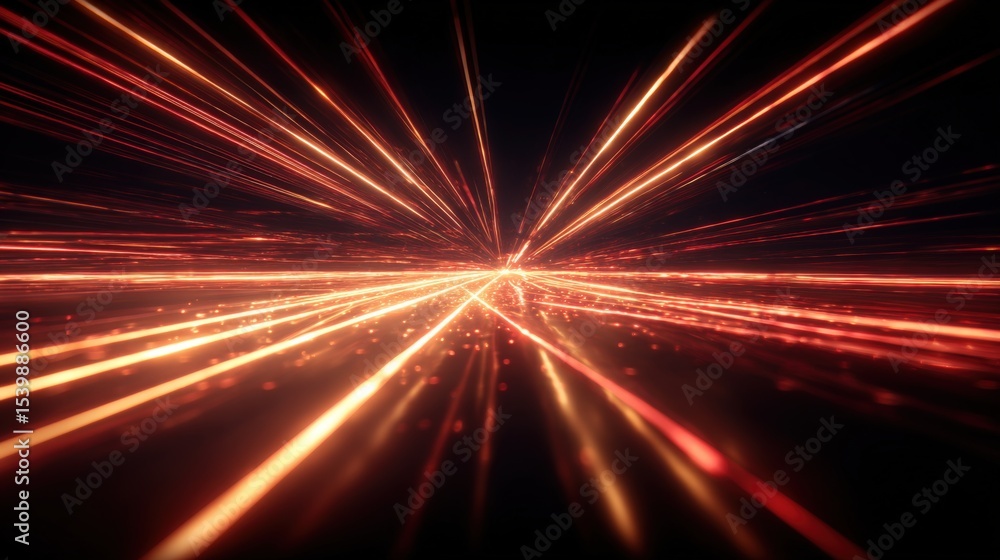 Poster dynamic high speed motion blur of bright light streaks radiating outward in a dark background