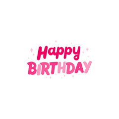 Colorful Happy Birthday Text with Sparkles on White Background.