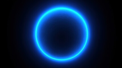 Obraz premium Glowing blue neon circle with radiant halo effect on dark background