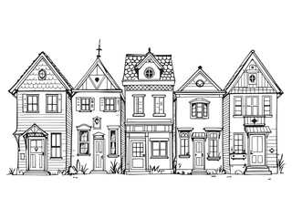 Miniature house line art drawing with fine details