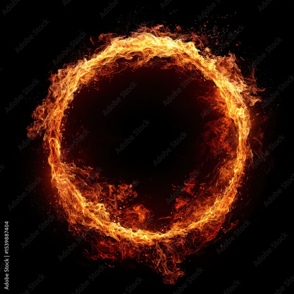 Poster fiery of flames with bright orange and red color on black background