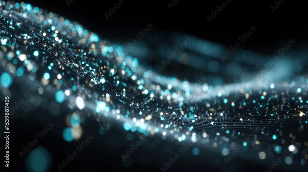 Poster abstract vibrant glowing particles wave motion flowing lights dark background dynamic