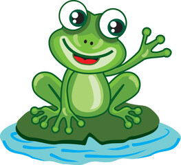 A playful and humorous cartoon frog character illustration. This cute green frog features exaggerated expressions and whimsical details, perfect for children’s books, stickers, T-shirts, educational m