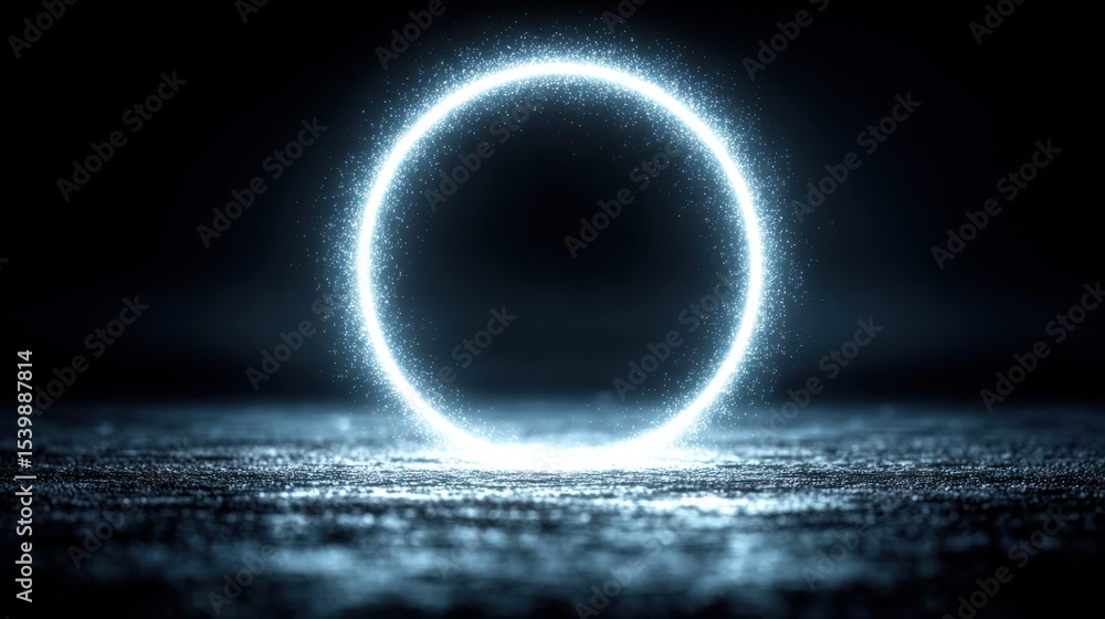 Poster Glowing Circular of Light with Bright Outer Halo and Reflection on Surface