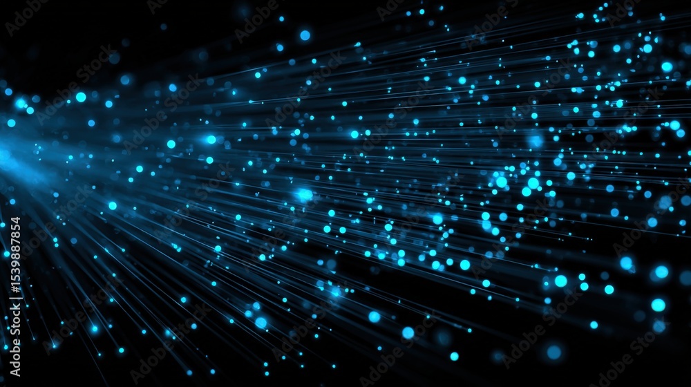 Poster Glowing Blue Data Stream of Digital Particles Flowing Through Dark Space