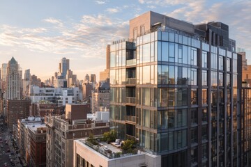 Urban city buildings aerial drone shot