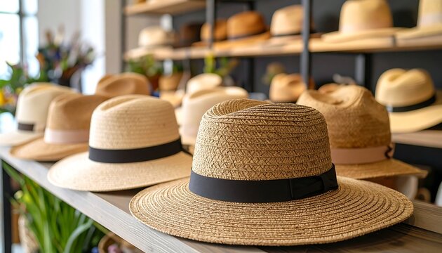 Straw Hats on Shop Display.