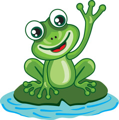 A playful and humorous cartoon frog character illustration. This cute green frog features exaggerated expressions and whimsical details, perfect for children’s books, stickers, T-shirts, educational m