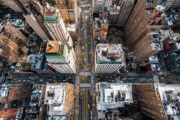 Urban city buildings aerial drone shot