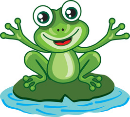A playful and humorous cartoon frog character illustration. This cute green frog features exaggerated expressions and whimsical details, perfect for children’s books, stickers, T-shirts, educational m