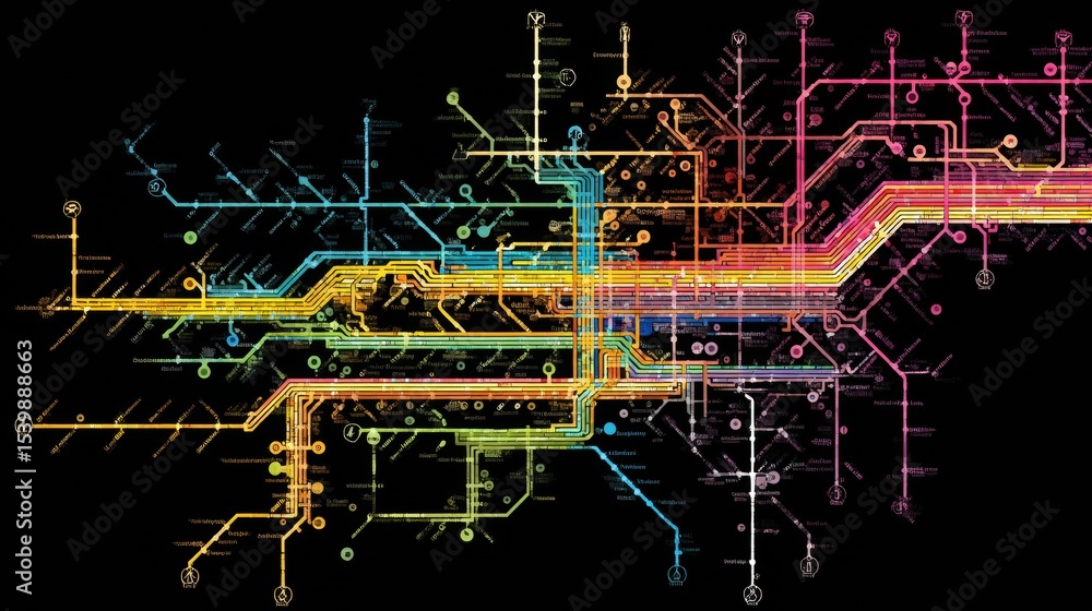 Aufkleber Nervous System Designed as a Subway Map Showcasing Colorful Lines and Nodes Representing Connections and Pathways
