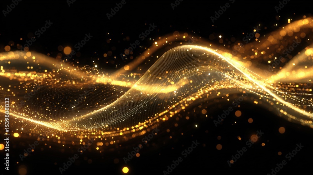 Leinwandbilder abstract glowing golden waves motion background with sparkling particles and light trails