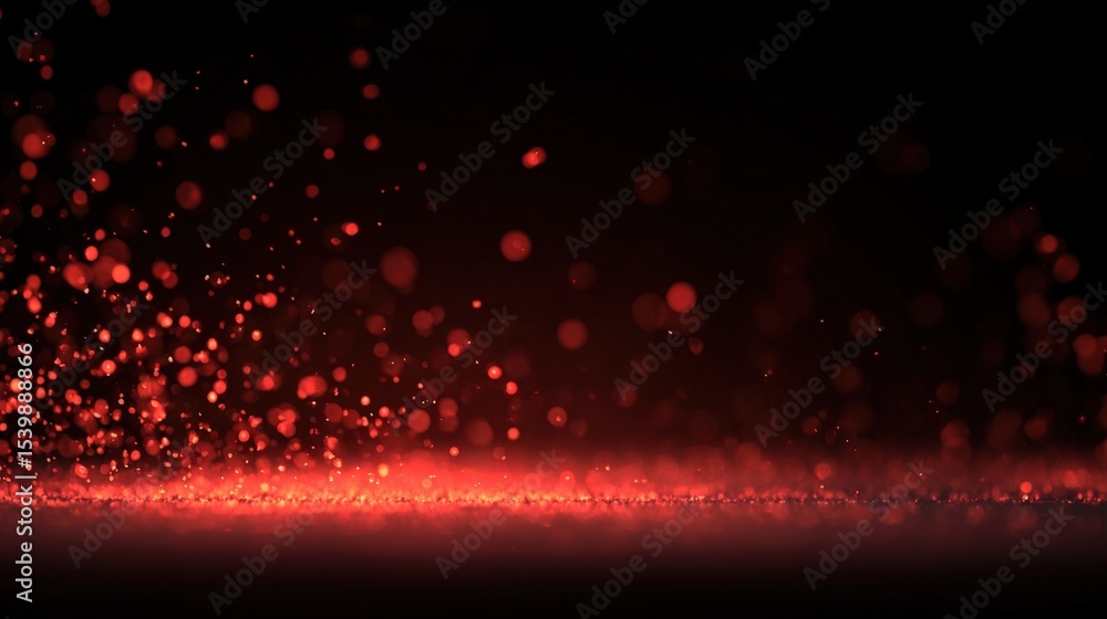 Poster vibrant red light particles scatte and floating over dark background