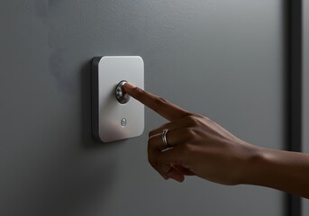 Finger Presses Doorbell at Residential Front Door
