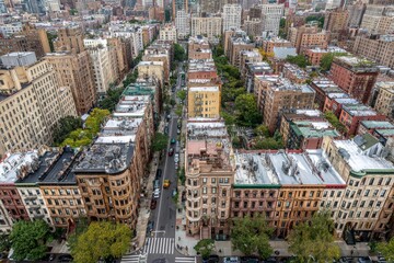 Urban city buildings aerial drone shot
