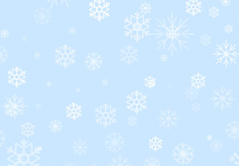 Delicate snowflakes fall softly against a light blue backdrop, creating a serene winter atmosphere. This vector illustration captures the beauty of the cold season, perfect for seasonal designs