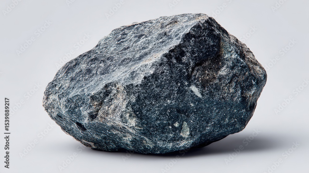 Poster large rough dark gray rock with textured surface and natural form on white background