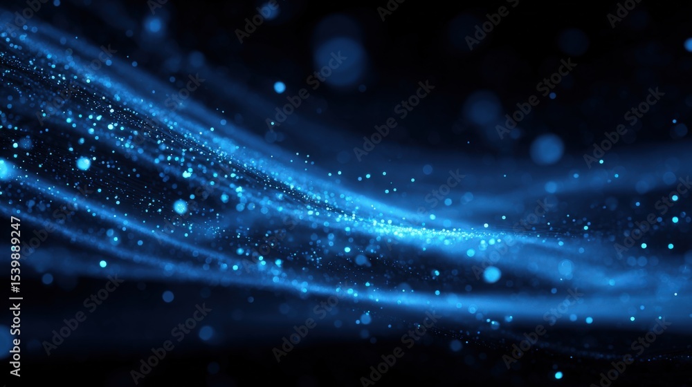 Poster abstract digital blue particles flowing smooth curves with futuristic glowing effect