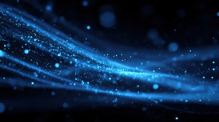 Fototapeta premium Abstract digital blue particles flowing smooth curves with futuristic glowing effect