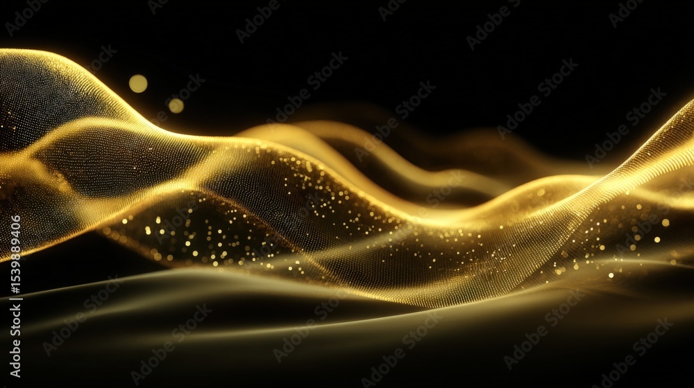Poster elegant golden flowing abstract light waves with sparkles and smooth curves