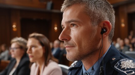 Attention in the courtroom as key figures listen intently during a high-profile trial event