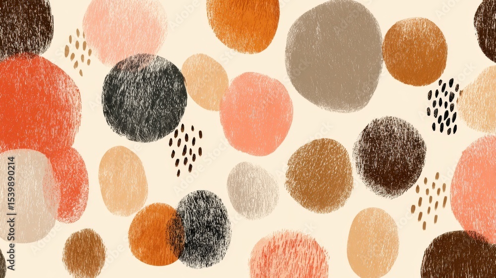 Aufkleber abstract pattern with watercolor circles and textured dots in warm earthy tones
