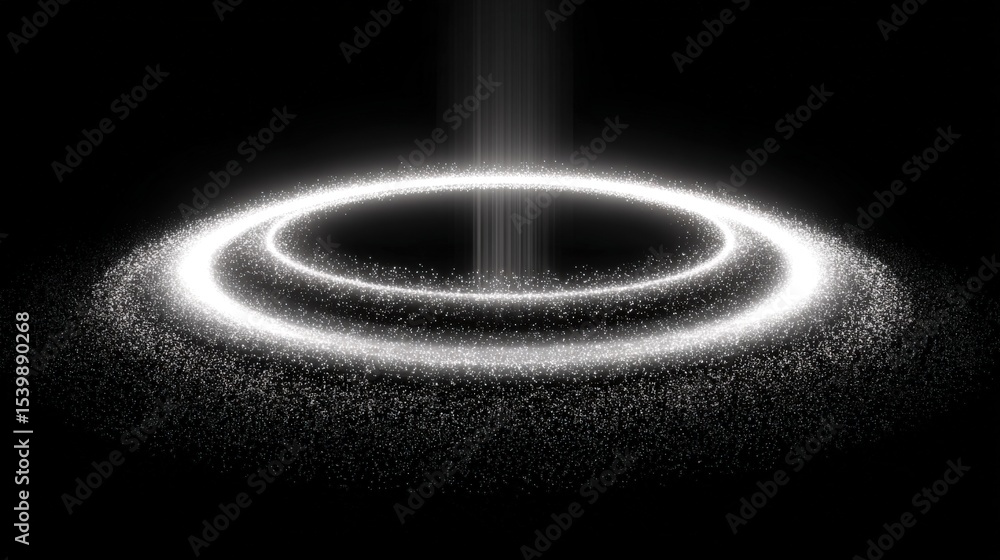 Poster Glowing of light surrounded by sparkling particles creating a futuristic halo effect